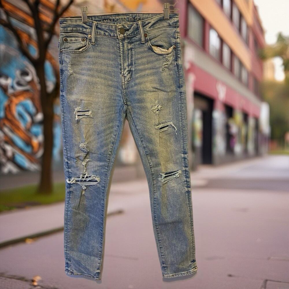 AmericanEagle Jeans Men 30x30 Blue AirFlex+ Athletic Skinny 5Pocket Distress Y2K